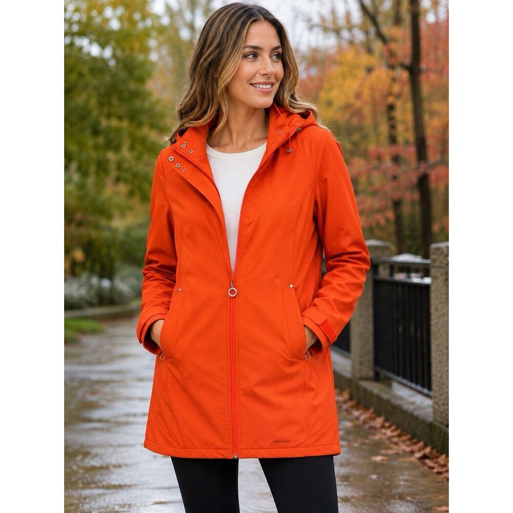Calvin Klein Orange Hooded Softshell Rain Jacket Water Resistant Wind Stretch M